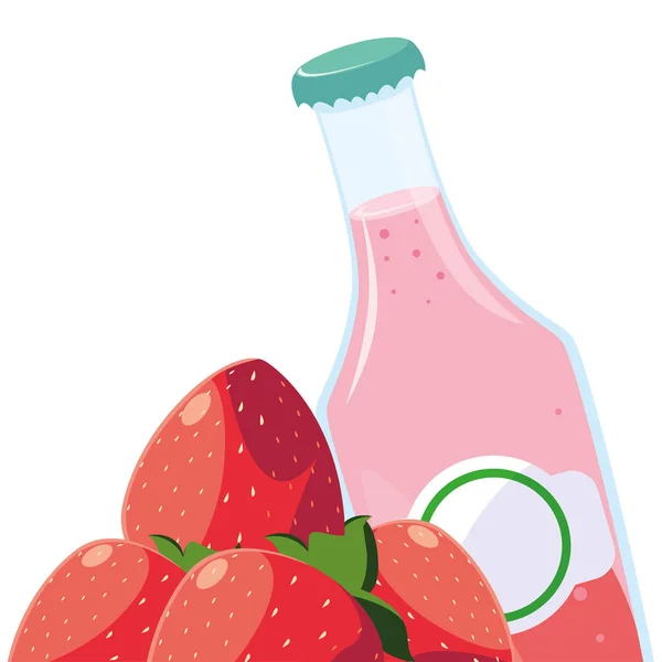 Juice bottle fresh fruit strawberry — Stock Vector