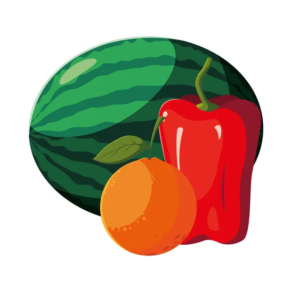 西瓜胡椒和橙子新鲜 — 图库矢量图片