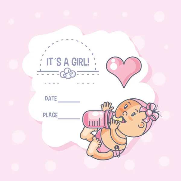 这是一个女孩婴儿淋浴卡与瓶奶 — 图库矢量图片