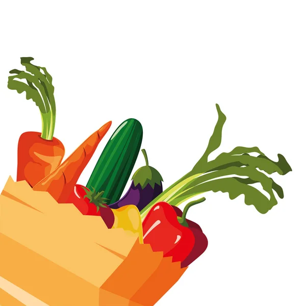 Papiertüte Supermarkt Gemüse Karotten Gurken Auberginen — Stockvektor