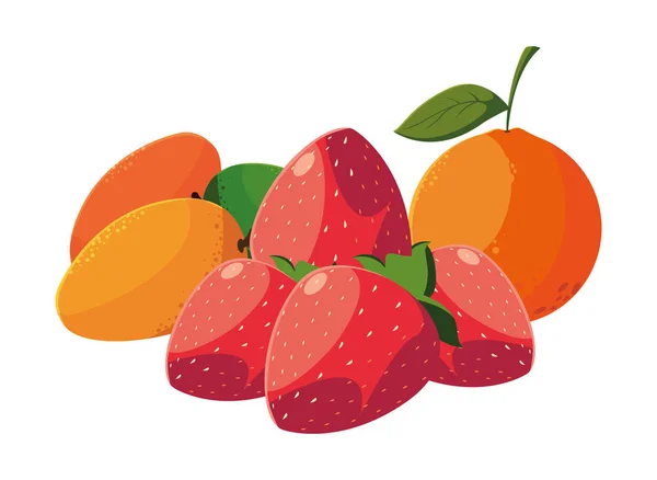 Fruits frais fraises orange et mangue — Image vectorielle