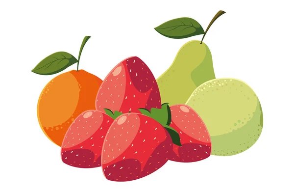 Fruits frais fraises poires et orange — Image vectorielle