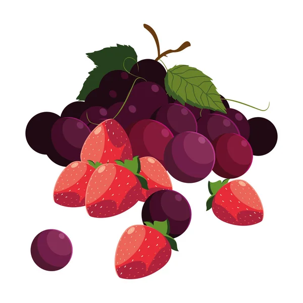 Свежие фрукты, виноград и клубника — стоковый вектор