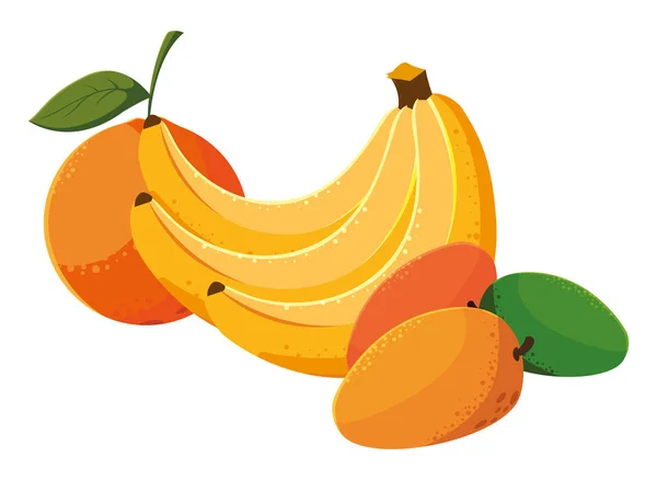 Frutas frescas plátanos naranja y mangos — Vector de stock