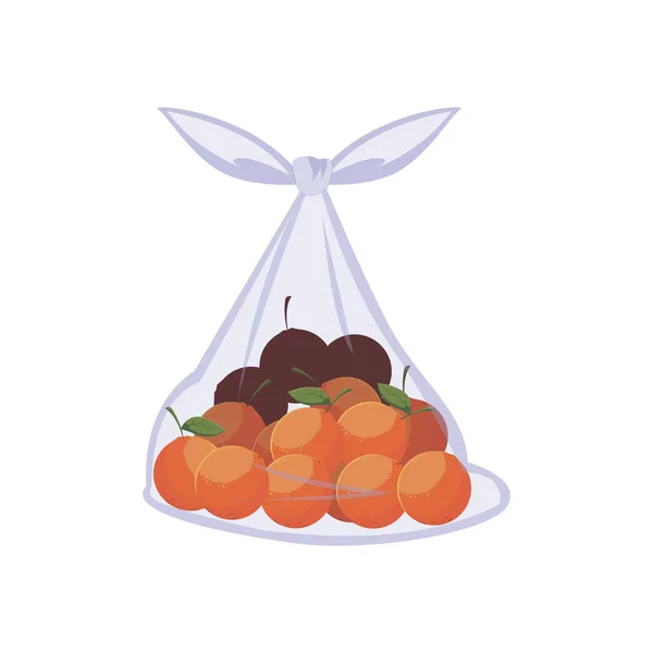 Naranjas de fruta fresca en bolsa de plástico — Vector de stock