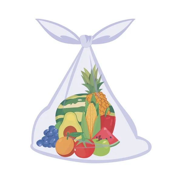 Fruta y verdura frescas en bolsa de plástico — Vector de stock