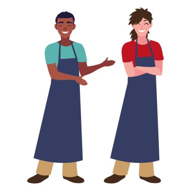 satıcı adam ve apron ile kadın