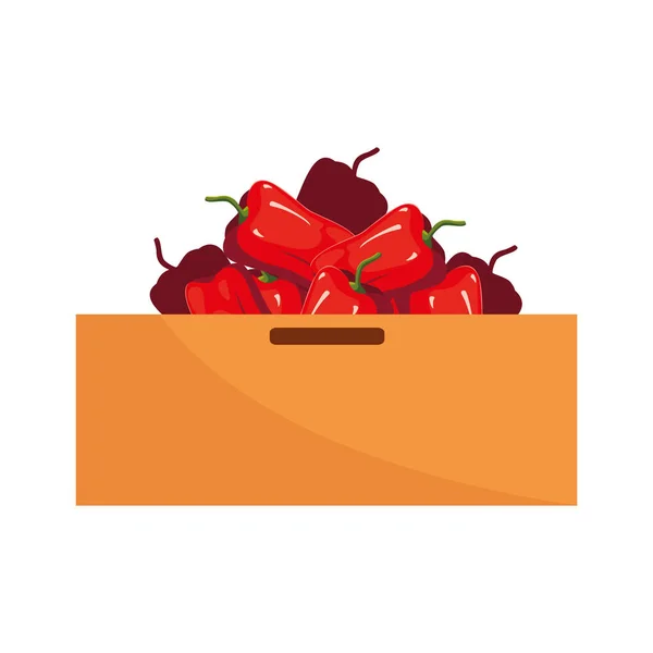 Boîte de supermarché avec poivre frais de légumes — Image vectorielle