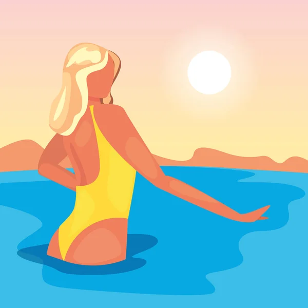 Mulher verão tempo férias design — Vetor de Stock