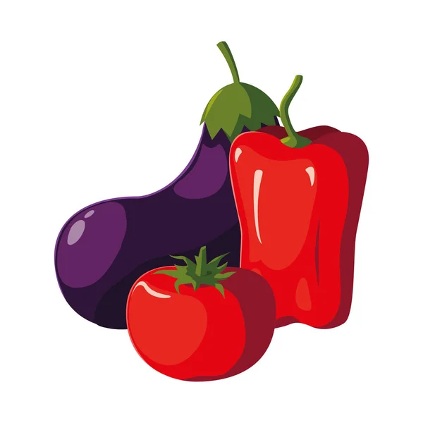 Legumes frescos berinjela pimenta e tomate —  Vetores de Stock