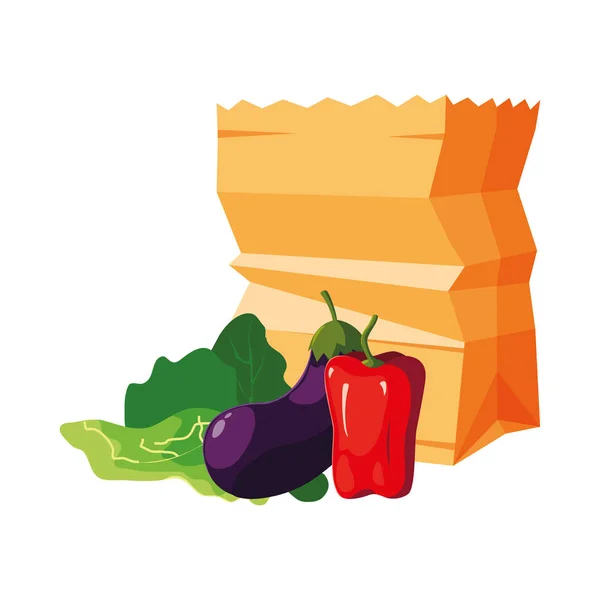 Kruidenier papieren tas peper aubergine Sla — Stockvector