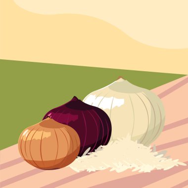 Masa açık havada taze sebze soğan