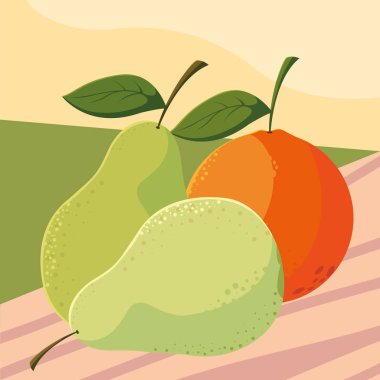 Açık havada taze meyve portakal ve armut