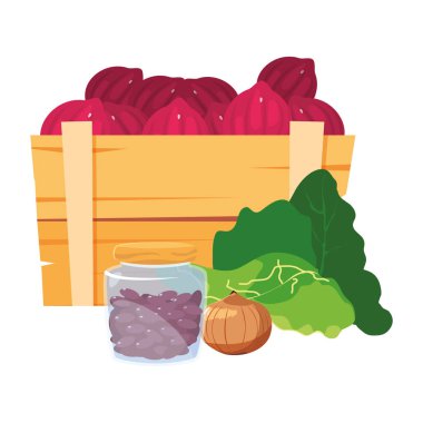 ahşap sepet taze sebze kırmızı soğan