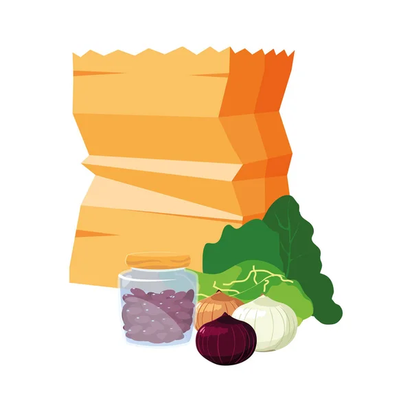 杂货纸袋生菜豆洋葱 — 图库矢量图片