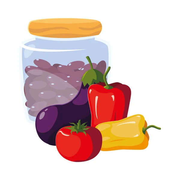 Pot de ferme avec haricots poivre tomate aubergine — Image vectorielle