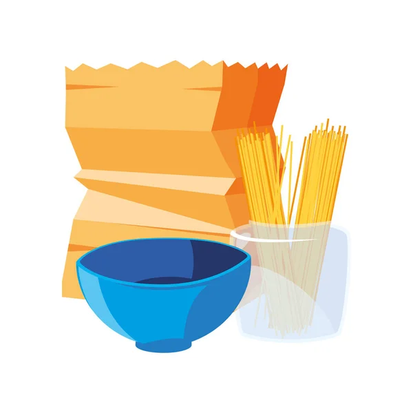 Миска из продуктового пакета и спагетти — стоковый вектор