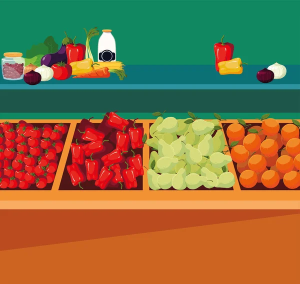 Lebensmittelgeschäft Obst Gemüse Regal — Stockvektor