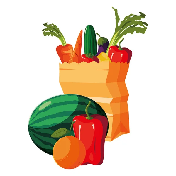 Élelmiszerbolt papírzacskót gyümölcsök zöldségek — Stock Vector