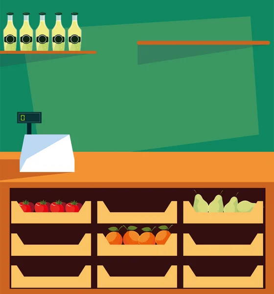 Stand de venta de verduras y frutas — Vector de stock