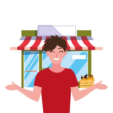 satıcı adam çiftlik ürünleri pazar cephe