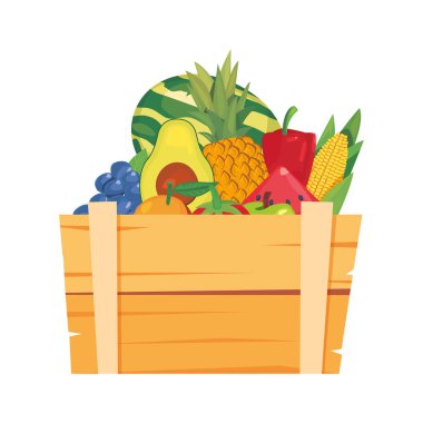 ahşap sepette taze sebze ve meyveler
