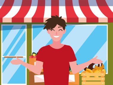 satıcı adam çiftlik ürünleri bakkal cephe