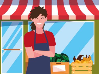 satıcı kadın çiftlik ürünleri bakkal cephe