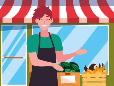 satıcı adam çiftlik ürünleri bakkal cephe