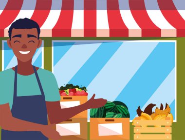 satıcı adam çiftlik ürünleri bakkal cephe