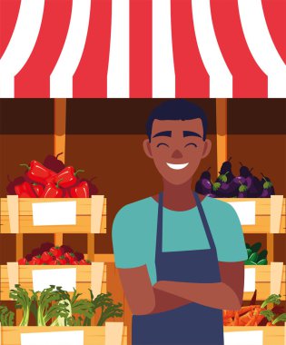 satıcı adam çiftlik ürünleri stand