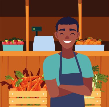 satıcı adam çiftlik ürünleri stand