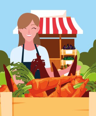 satıcı kadın çiftlik ürünleri standı