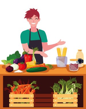 satıcı adam çiftlik ürünleri stand