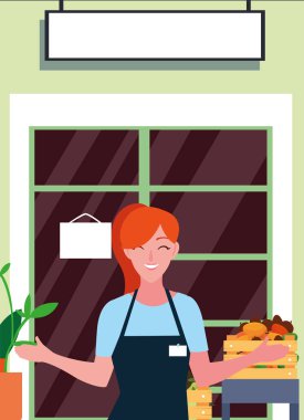 satıcı kadın çiftlik ürünleri dükkan ön