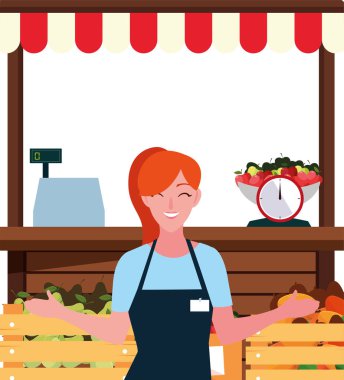 satıcı kadın çiftlik ürünleri standı