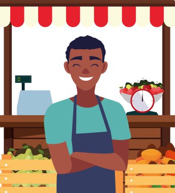 satıcı adam çiftlik ürünleri stand