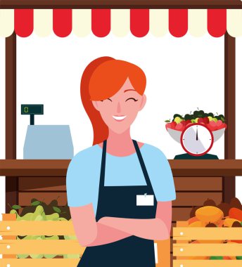 satıcı kadın çiftlik ürünleri standı