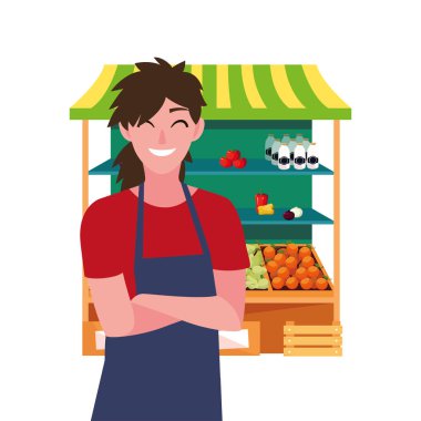 satıcı kadın çiftlik ürünleri standı