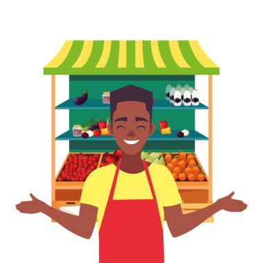 satıcı adam çiftlik ürünleri stand