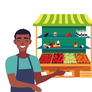 satıcı adam çiftlik ürünleri stand