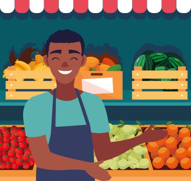 satıcı adam çiftlik ürünleri stand