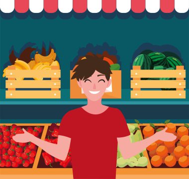 satıcı adam çiftlik ürünleri stand