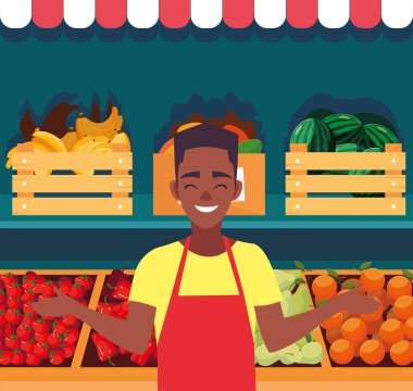 satıcı adam çiftlik ürünleri stand