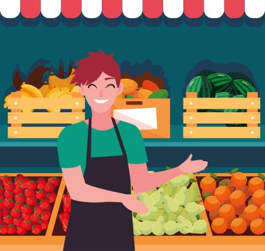 satıcı adam çiftlik ürünleri stand