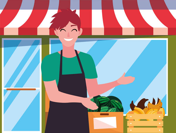 продавец человек сельскохозяйственной продукции продуктовый фасад
