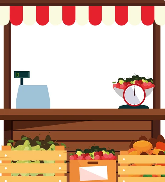 Verkaufsstand mit Gemüse und Obst — Stockvektor