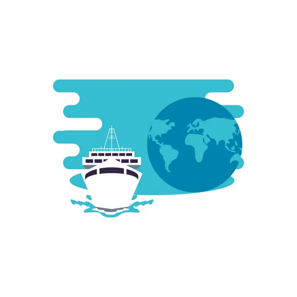 Gezegen dünya ile gemi cruise boat seyahat — Stok Vektör