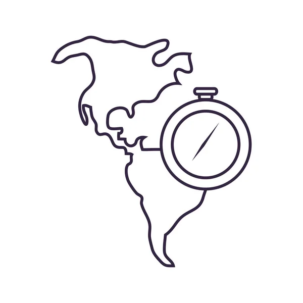 Dispositivo de guía de brújula con mapa de continente americano — Vector de stock