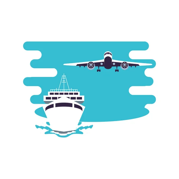 Hajó körutazás utazás repülőgép repülő — Stock Vector